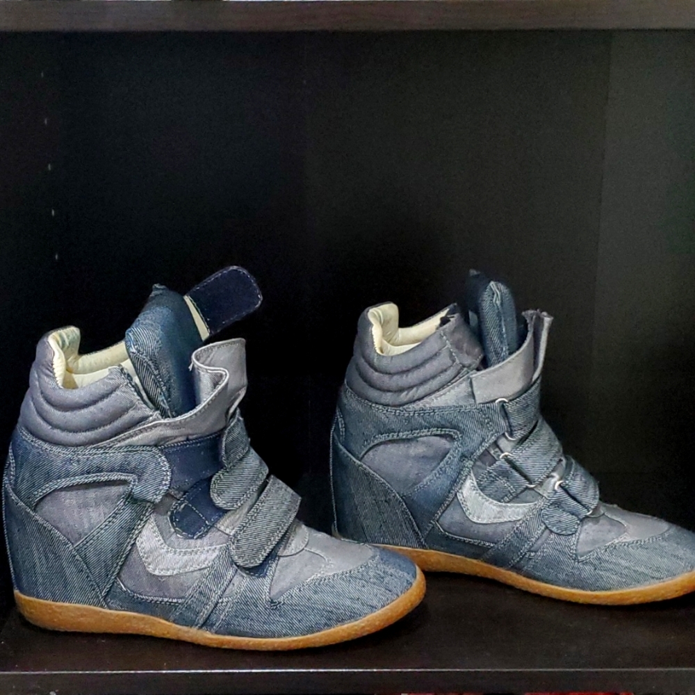 Denim Wedge Sneakers